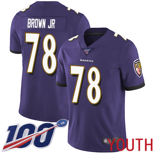 Baltimore Ravens Limited Purple Youth Orlando Brown Jr. Home Jersey NFL Football #78 100th Season Vapor Untouchable->youth nfl jersey->Youth Jersey